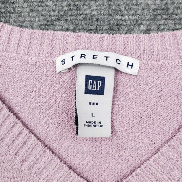 VINTAGE Gap Sweater Womens L Large Pink Pullover Stretch V-Neck Baby Knit Y2K - Picture 6 of 7